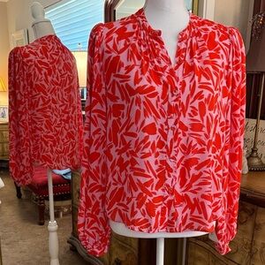 Veronica Beard Vibrant Red and Pink Ashlynn Button Down Top Silk/Viscose